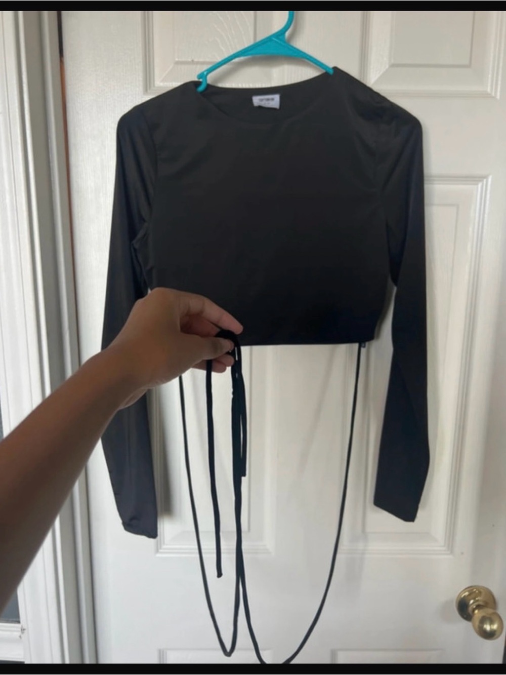 Cotton On Black Long-Sleeve Crop Top with Waist Ties